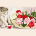 Набор для вышивания крестом Золотое Руно "Кот и розы"