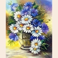 Алмазная вышивка камнями АЛМАЗНАЯ ЖИВОПИСЬ "Ромашки с васильками"