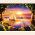 Алмазная вышивка камнями АЛМАЗНАЯ ЖИВОПИСЬ "Корабль на закате"