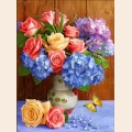Алмазная вышивка камнями АЛМАЗНАЯ ЖИВОПИСЬ "Букет из роз и пышных гортензий"