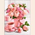 Алмазная вышивка камнями АЛМАЗНАЯ ЖИВОПИСЬ "Букет розовое чаепитие"