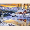 Алмазная вышивка камнями АЛМАЗНАЯ ЖИВОПИСЬ «Зимний домик у реки»