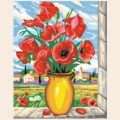Алмазная вышивка камнями АЛМАЗНАЯ ЖИВОПИСЬ «Маки на окне" 40х50см 