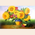 Алмазная вышивка камнями АЛМАЗНАЯ ЖИВОПИСЬ «Букет подсолнухов в горшке» 